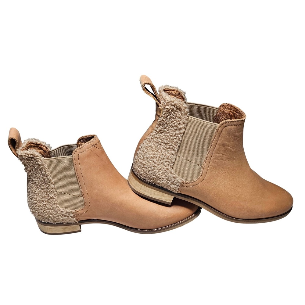 Leather Chelsea Ankle Boots Sherpa‎ Tan Pull On Women's 7.5 Casual Fall